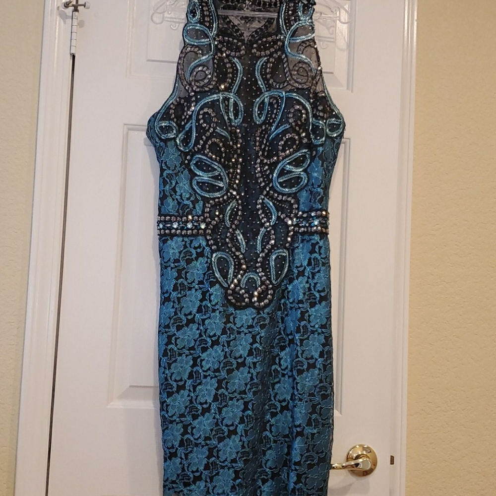 Blue and Black Beaded Dress